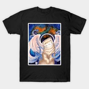 Angel Ferret With Stars - White Outlined Version T-Shirt